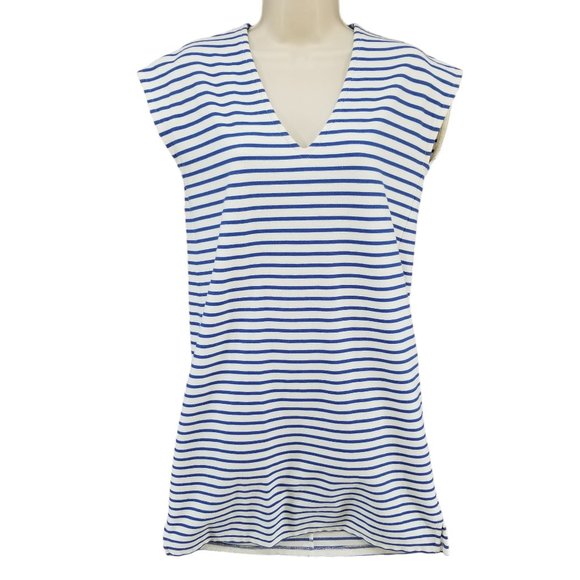 J.CREW Striped Mini Dress Blue White V Neck Cap Sleeve Nautical Pullover Sz XXS - Picture 1 of 10